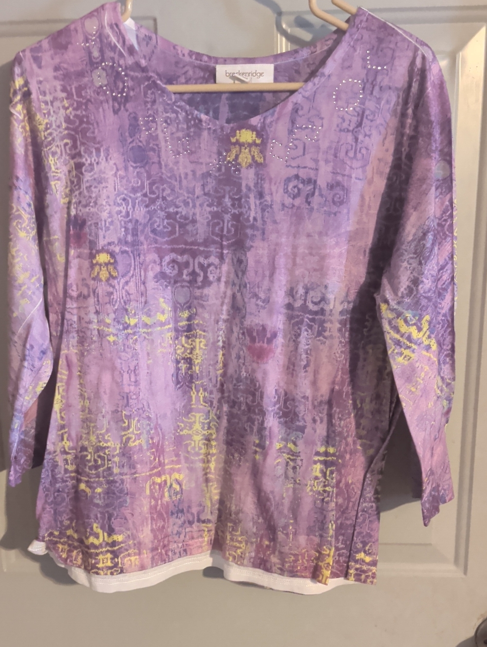 breckenridge Lavender and Yellow Patterned Long-Sleeve Top